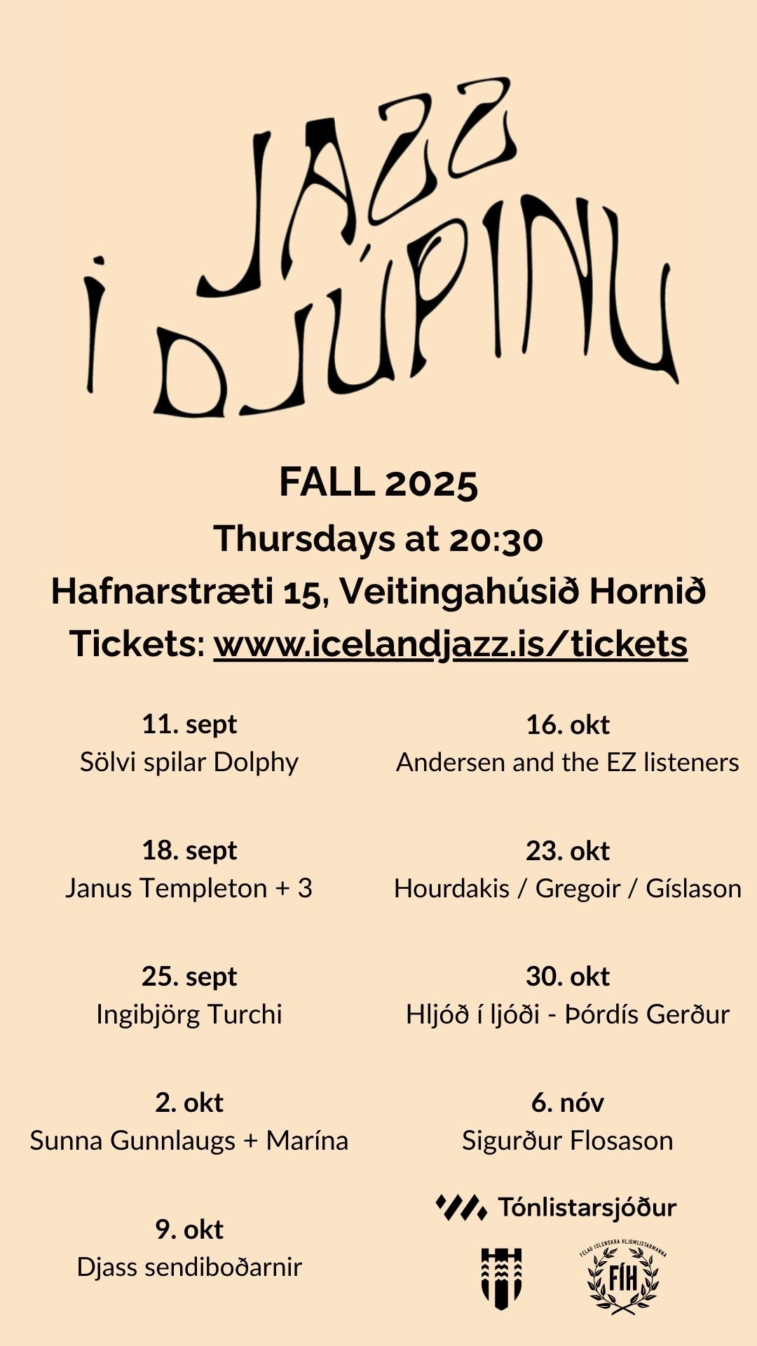 JAZZ Í DJÚPINU HAUSTDAGSKRÁ 2025 – Insta story